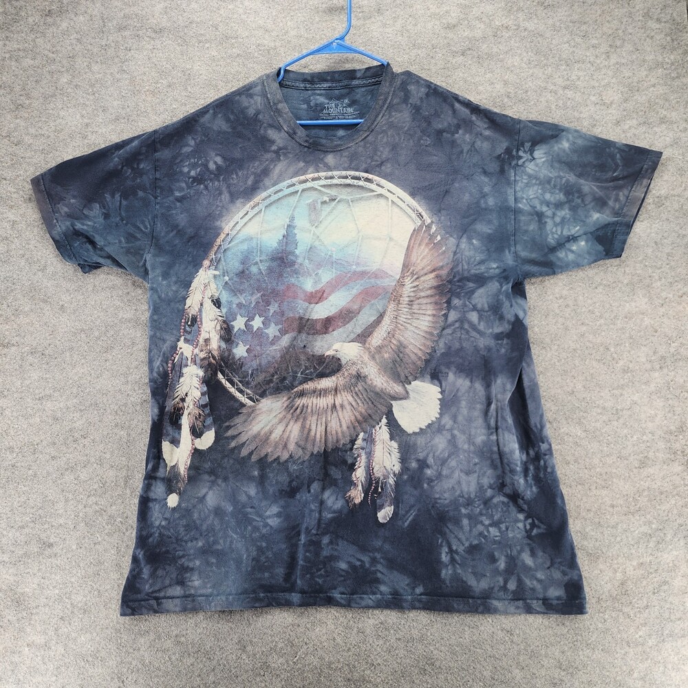 The Mountain Shirt Mens 2XL Short Sleeve Blue Tie Dye USA Eagle Dreamcatcher